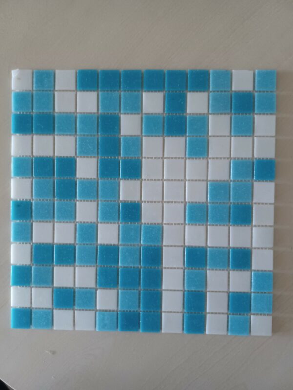 Mosaico rivestimento in pasta di vetro blu - blu bianco formato 33x33 su rete